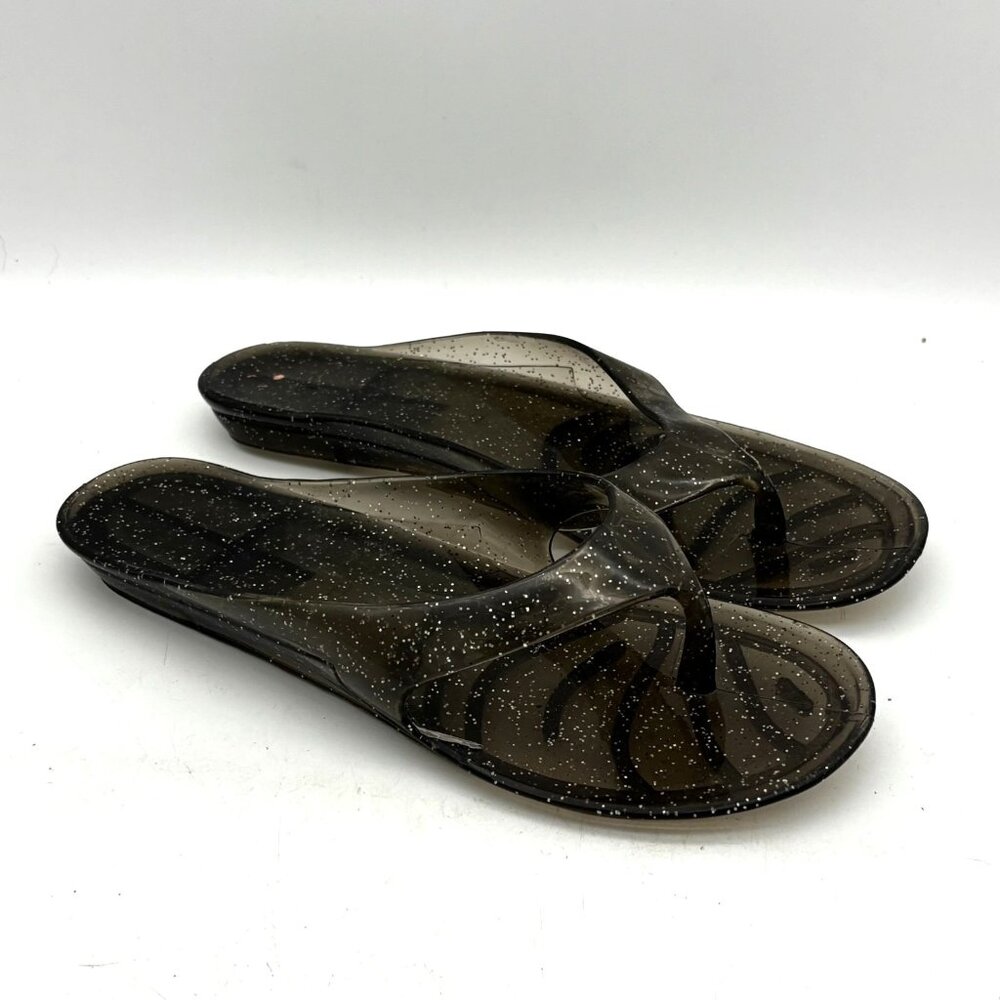 Womens Jelly Slide Sandals Size 6 Black Glitter Y2K Retro Slip On Summer Shoes